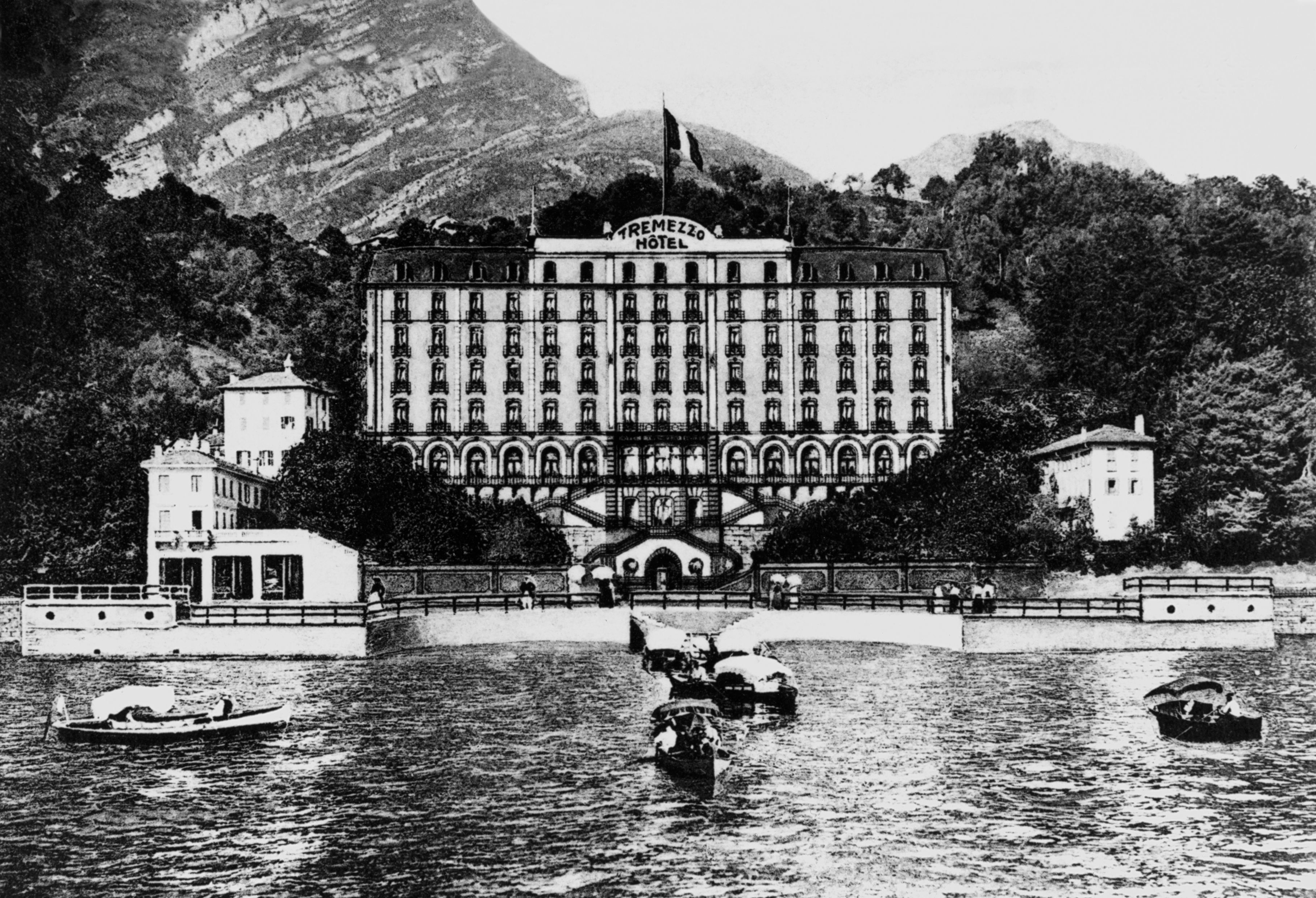Historical image of the hotel in the early 20th century at Grand Hotel Tremezzo, 1910, a member of Historic Hotels Worldwide, Lake Como, Tremezzo, Italy